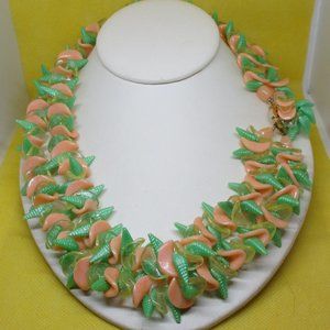 HONG KONG LUCITE Seashell Necklace Fruit Salad Necklace 2 Strand Green Seashell